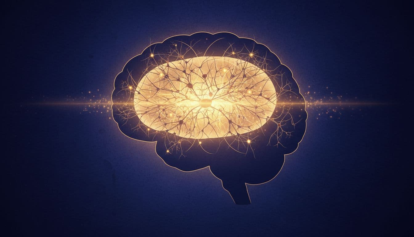 Silhouette of young child's brain with open glowing window, neural connections forming inside, golden light pouring through.