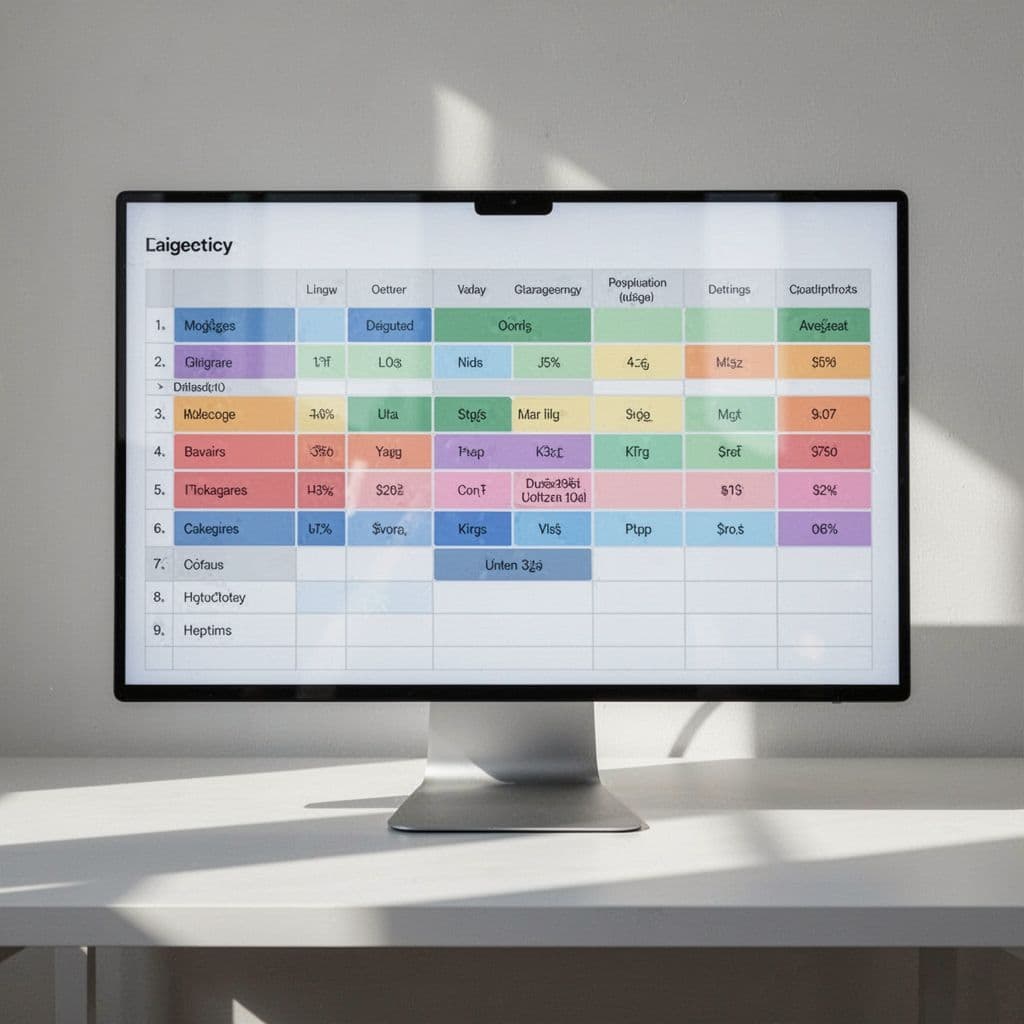 Computer screen shows minimalist spreadsheet with columns labeled Industry, Integration, and Use Case.
