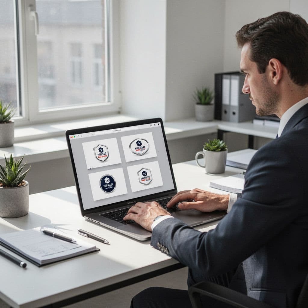 A designer works on a laptop displaying multiple graphic variations for social media pins.