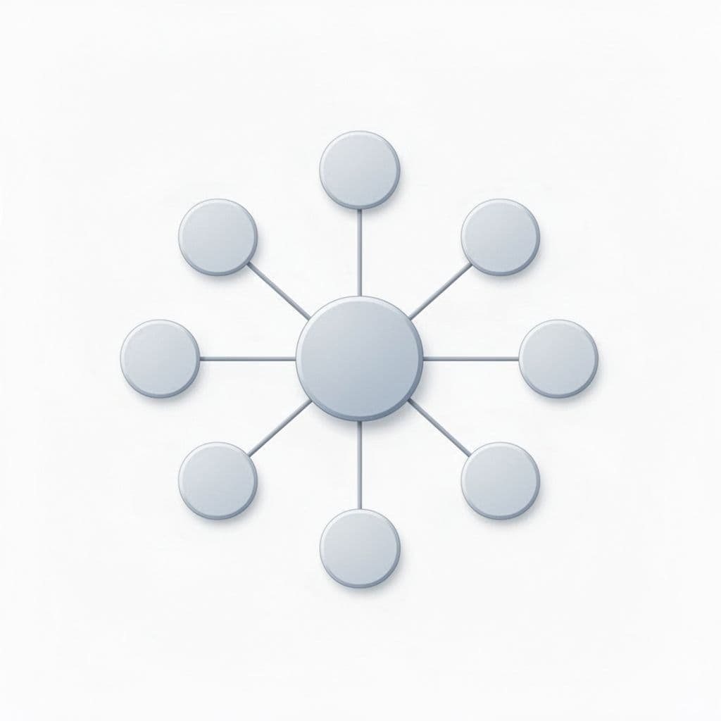 Clean minimalist graphic of website hierarchy with central node branching to connected sub-nodes on white background.