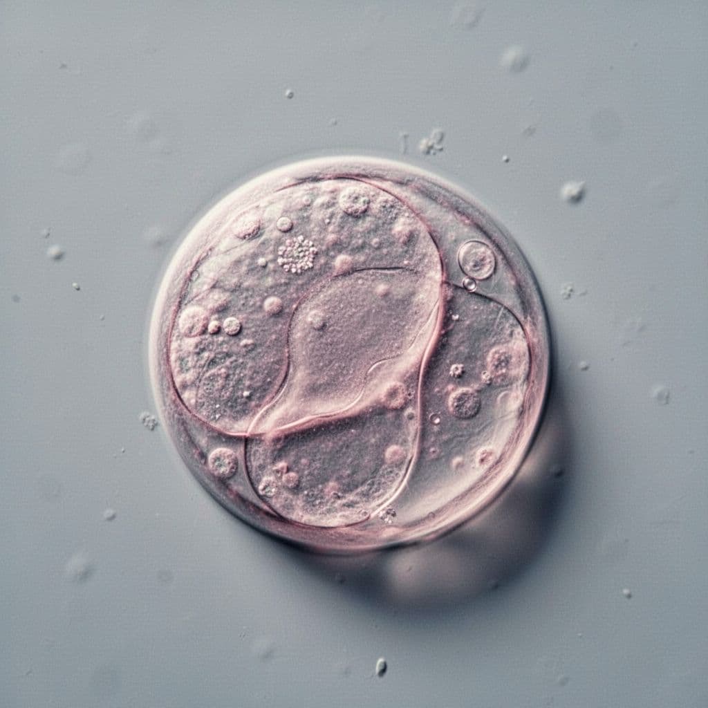Microscopic view of a single human zygote cell on clean background.