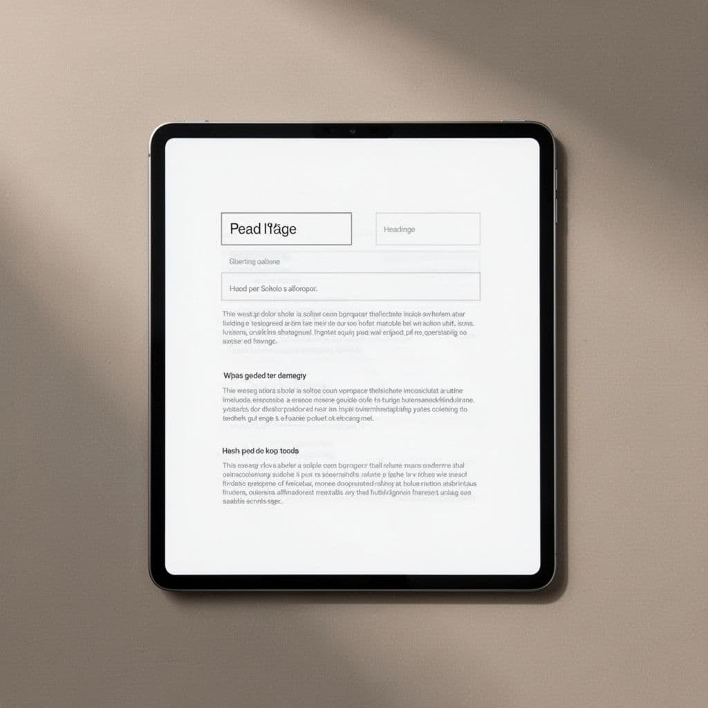 A top-down view of a tablet displaying a clean, minimalist blog post layout with ample white space.