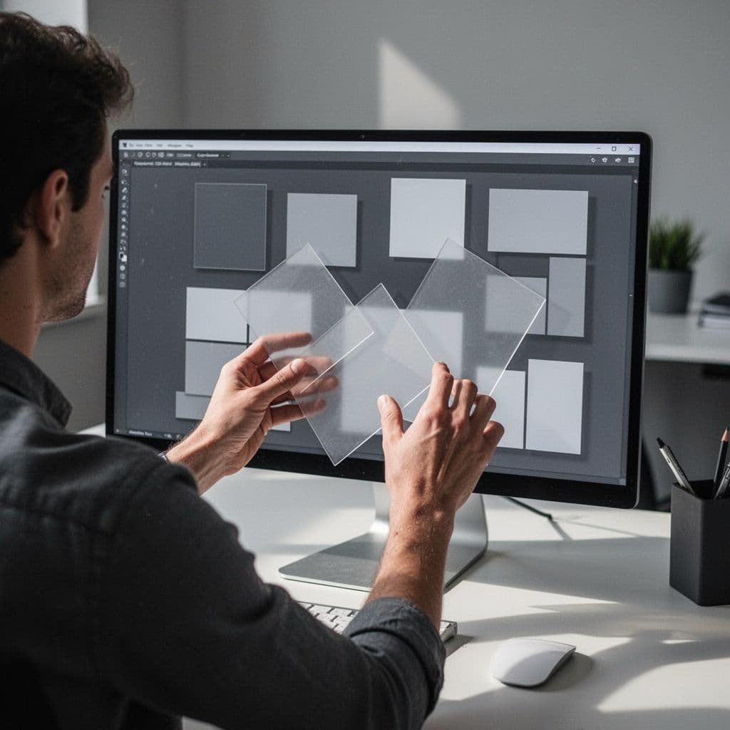 A person arranges structured blocks on a clean digital interface.