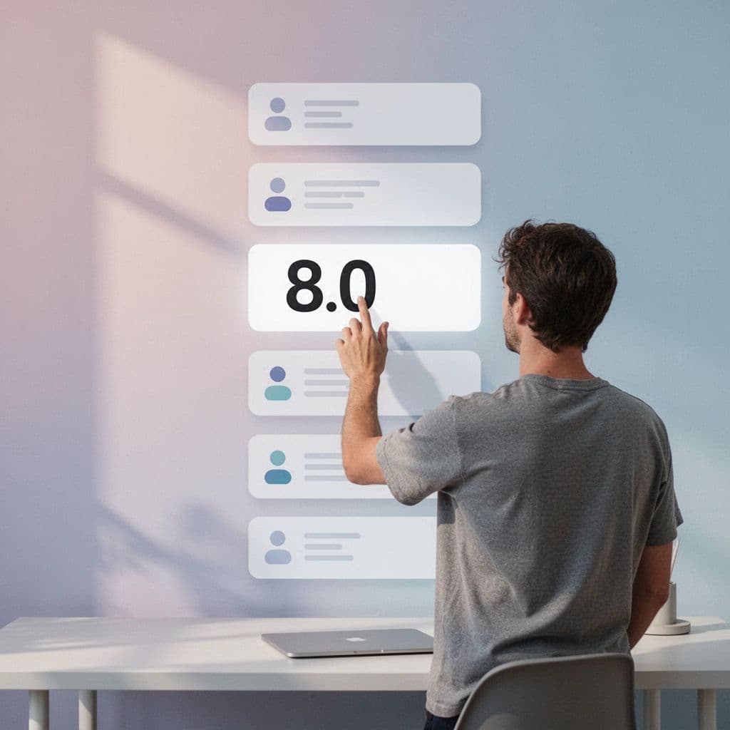 Flat-design illustration of a person selecting a blog post with bold numbered headline from search results list.