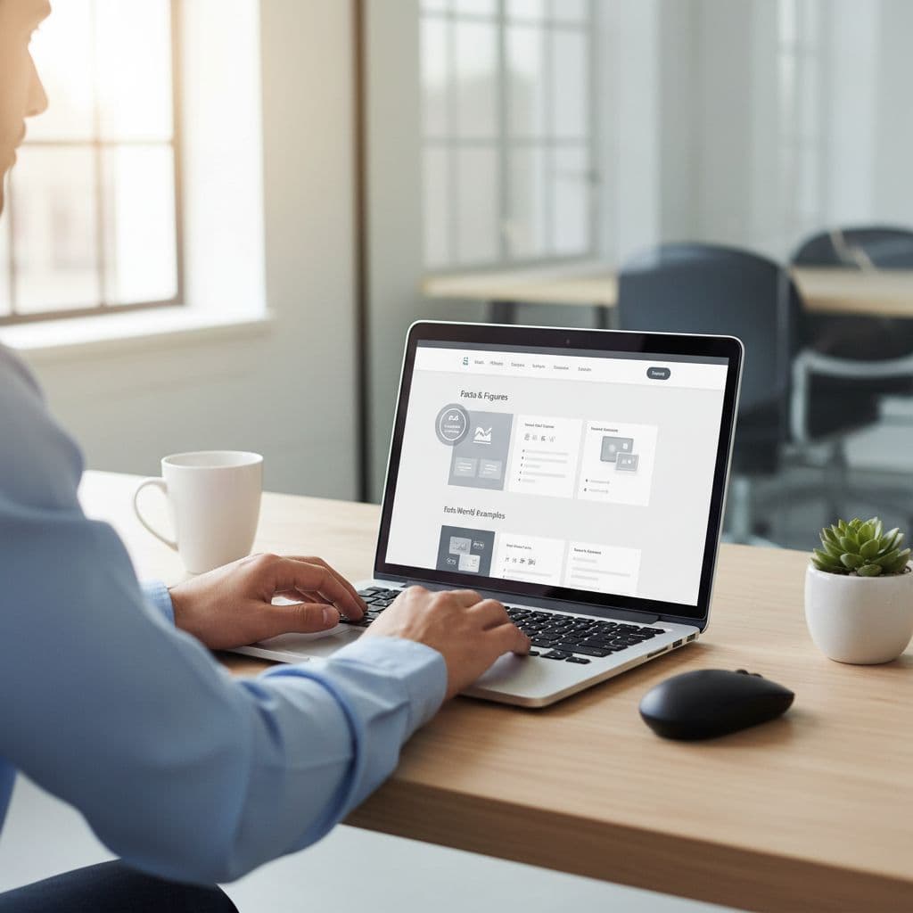 Close-up of person editing website on laptop in bright modern office with clean desk.