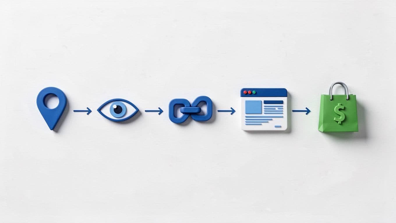 Flowchart from Pinterest pin icon through user sees pin, clicks link, lands on blog, and purchase to dollar sign.
