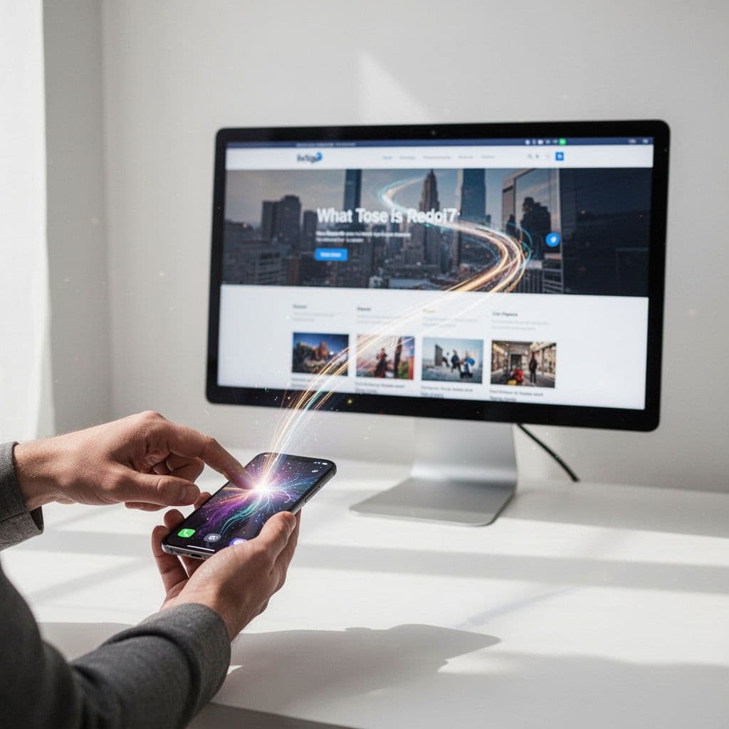 A person uses a smartphone to click a pin that leads to a desktop website.