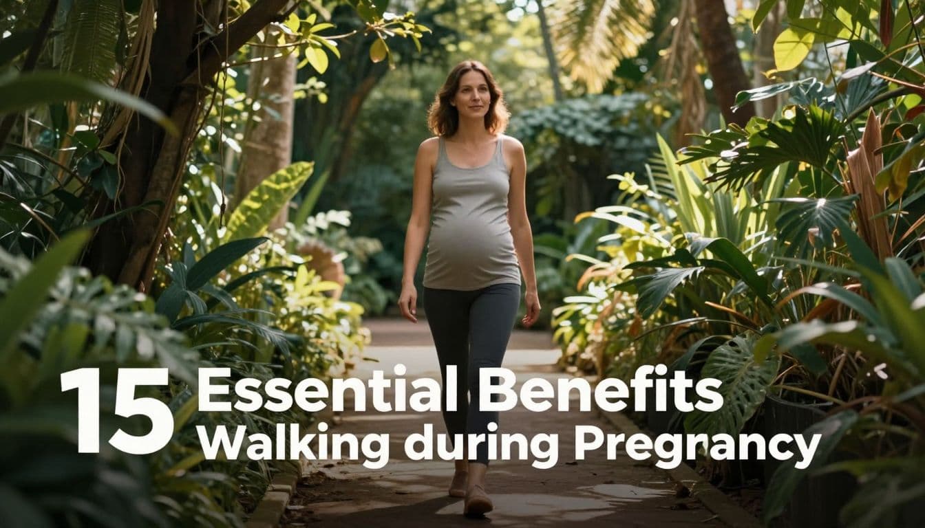 A radiant expectant mother strolls through a lush botanical garden bathed in golden sunlight. Vibrant greenery frames the path while soft natural light creates a peaceful and serene atmosphere throughout.