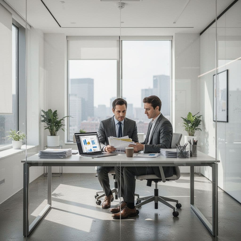 A person works at a clean, minimalist desk focused on organizing and optimizing digital files.
