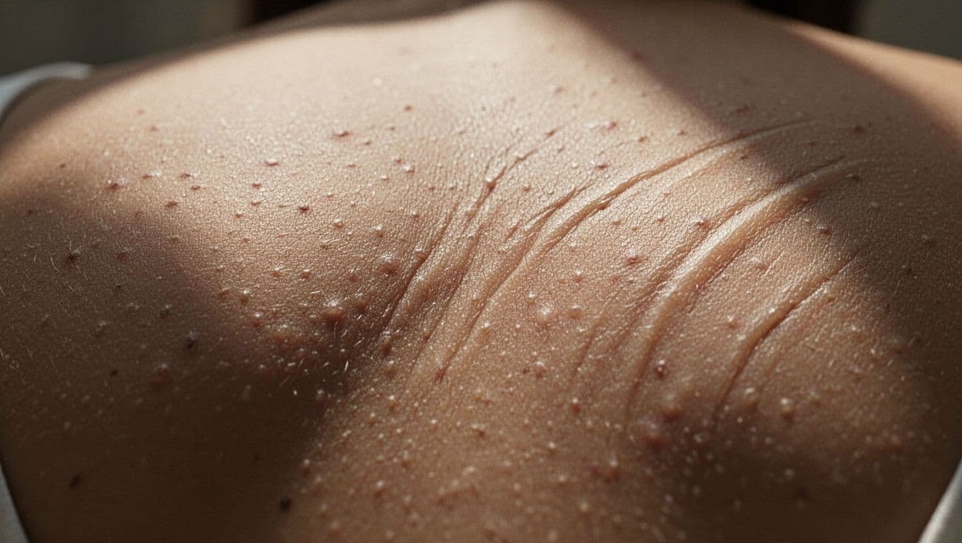 A detailed close-up shot captures the subtle, linear patterns on human skin as it expands. Soft natural light highlights the delicate texture and tonal shifts across the surface of the dermis.