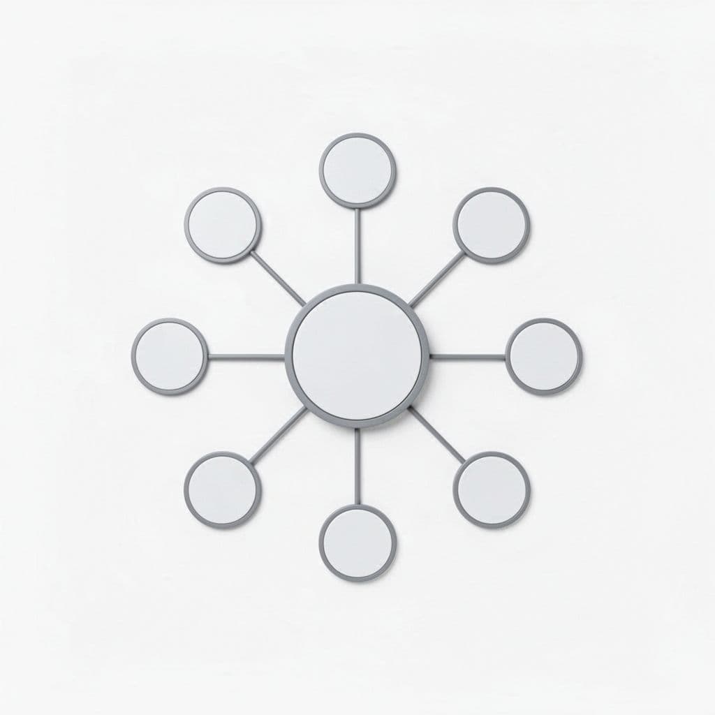 Central circle connected by thin lines to surrounding smaller circles on white background.