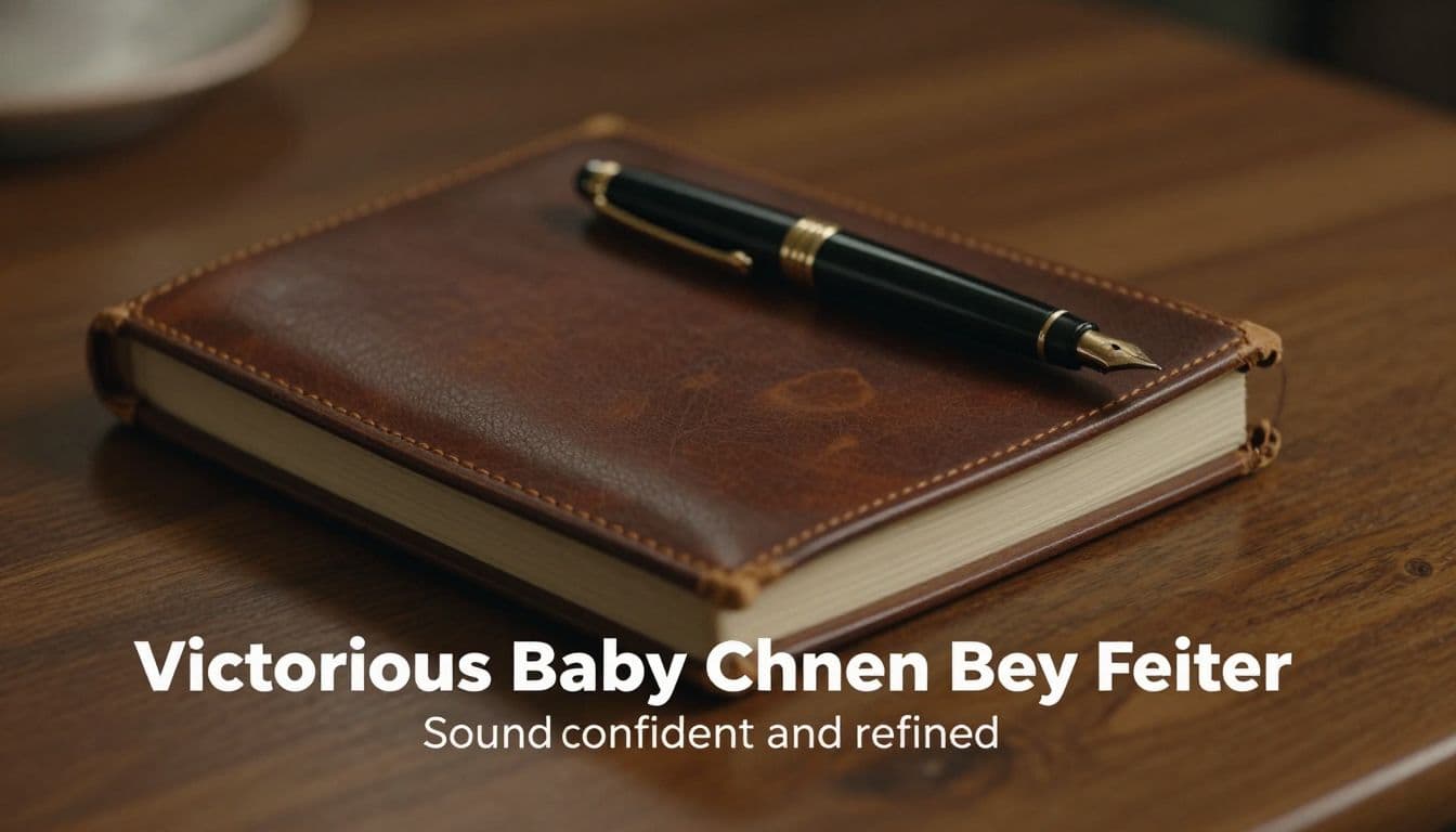 A worn leather-bound journal lies open on a dark mahogany desk beside a classic gold fountain pen. Warm, moody light illuminates the textured grain of the wood and ink-stained pages.
