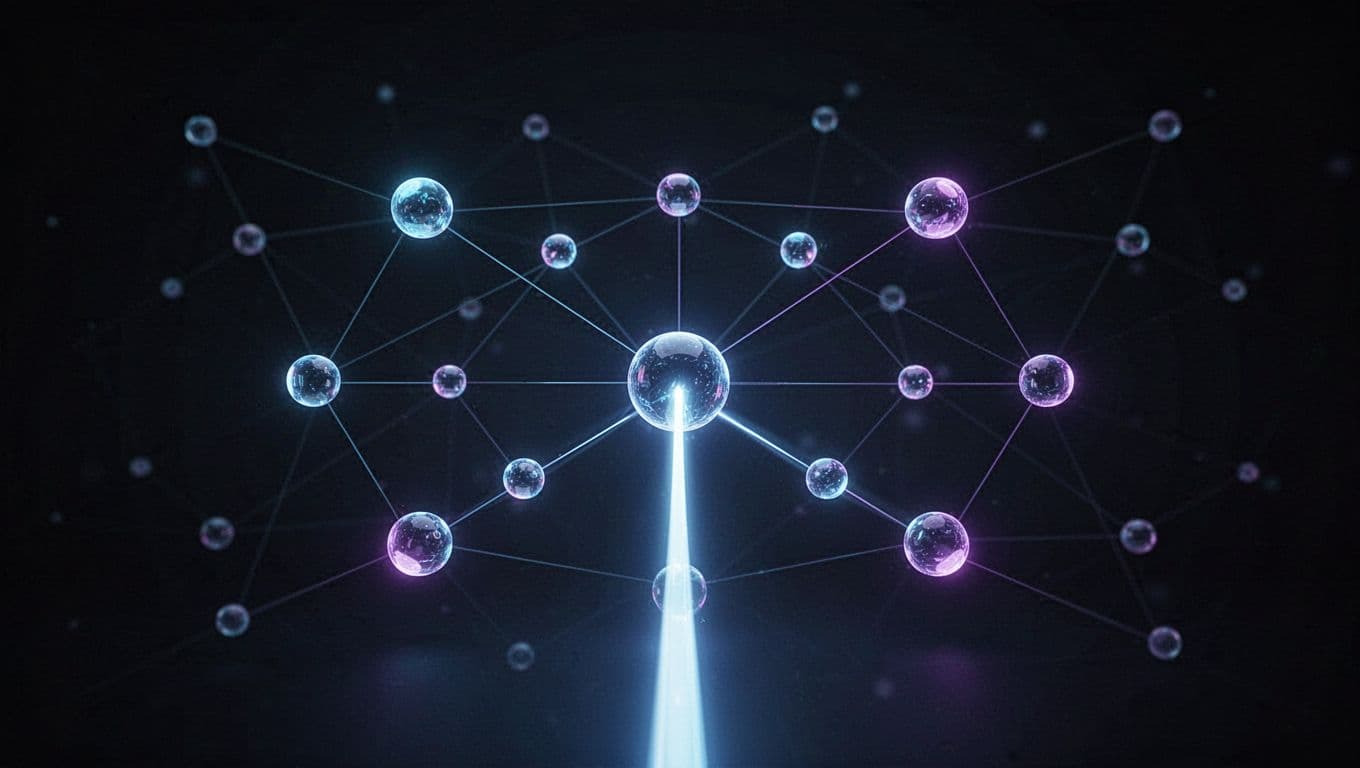Glowing nodes connected by lines represent a hierarchical website structure with one path highlighted.