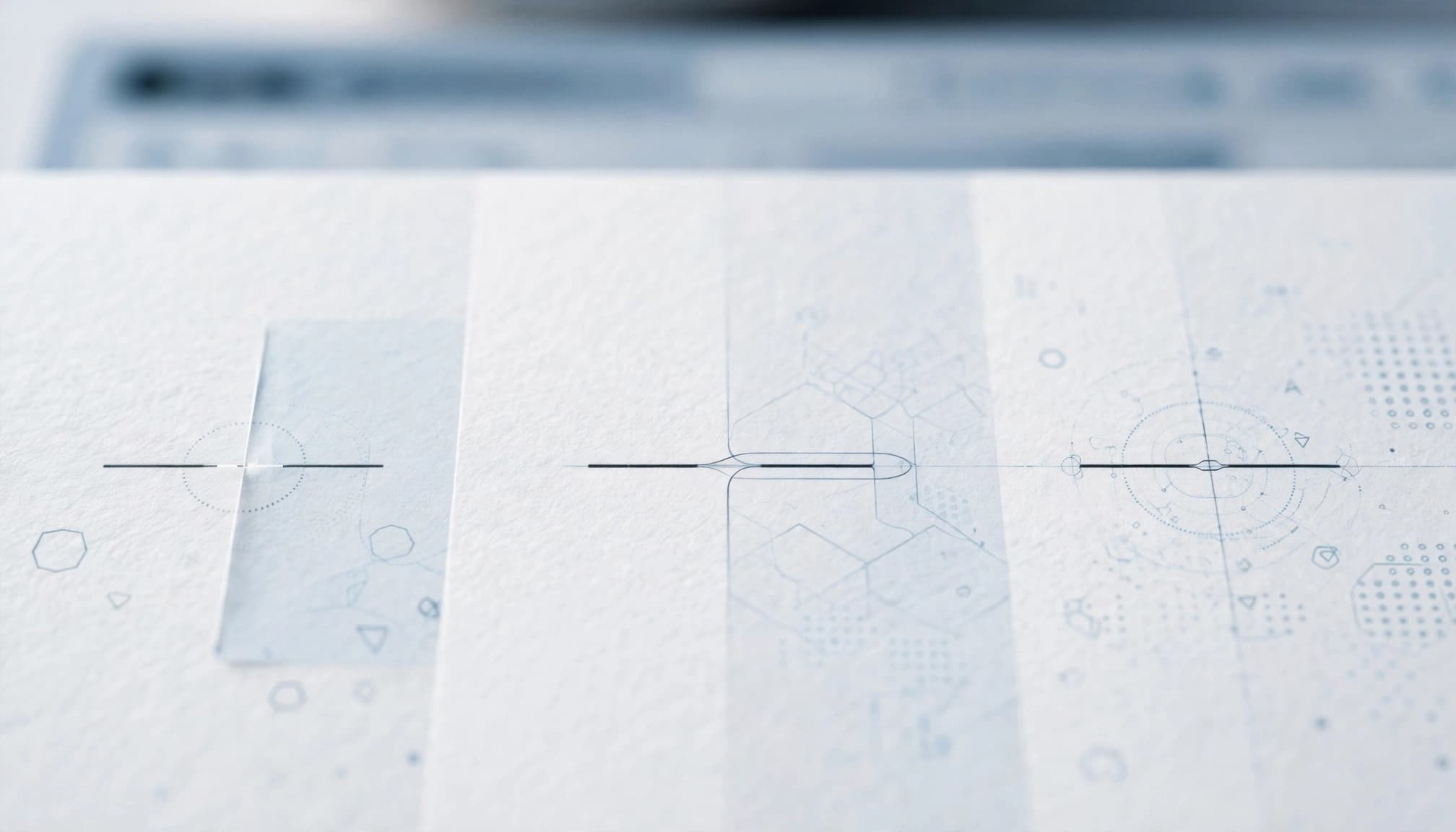 Three abstract text fragments show different spaces and joining marks on white paper.