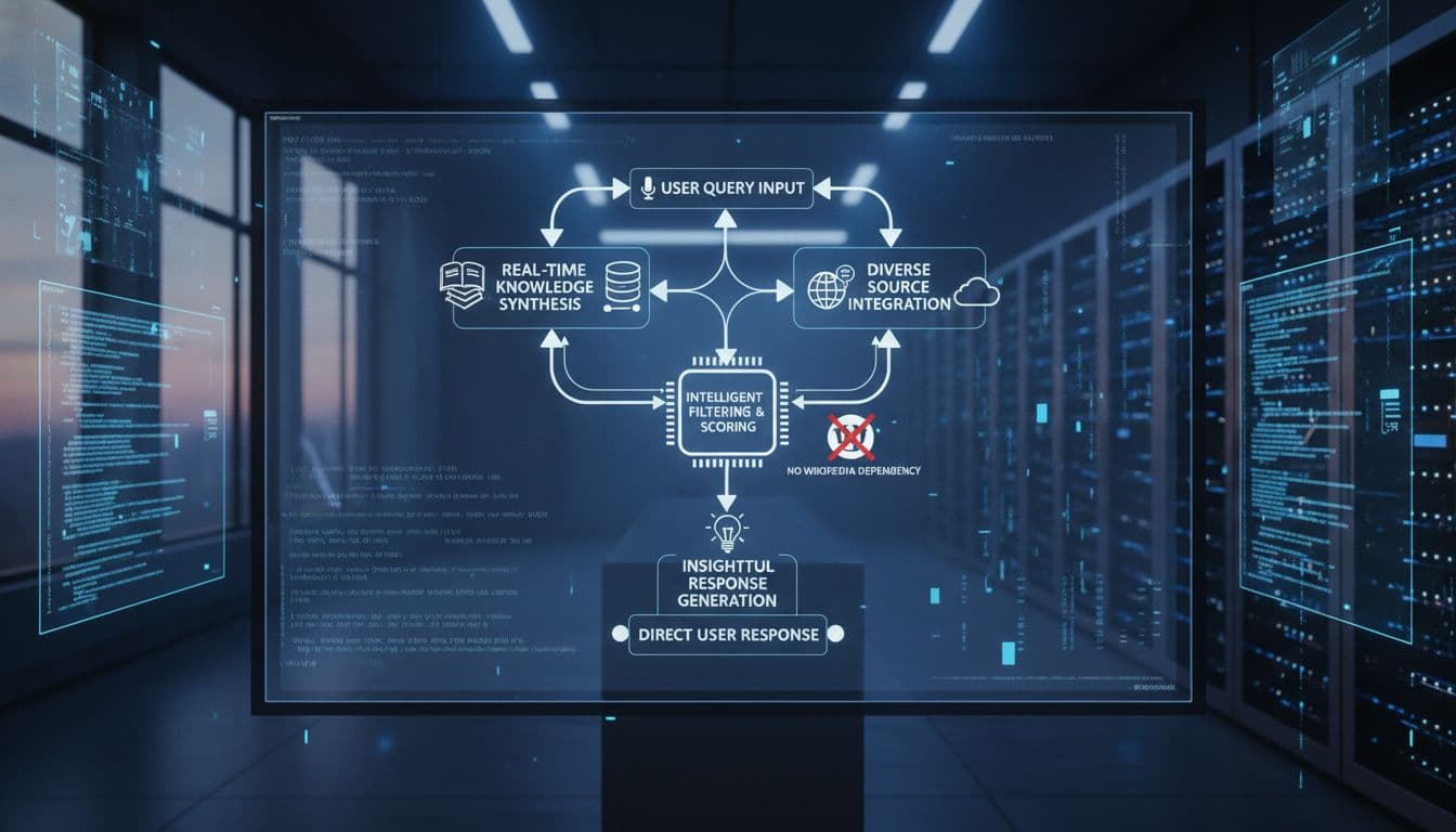 A user question flows to an AI system, which returns a short answer and cites sources, often without a click.