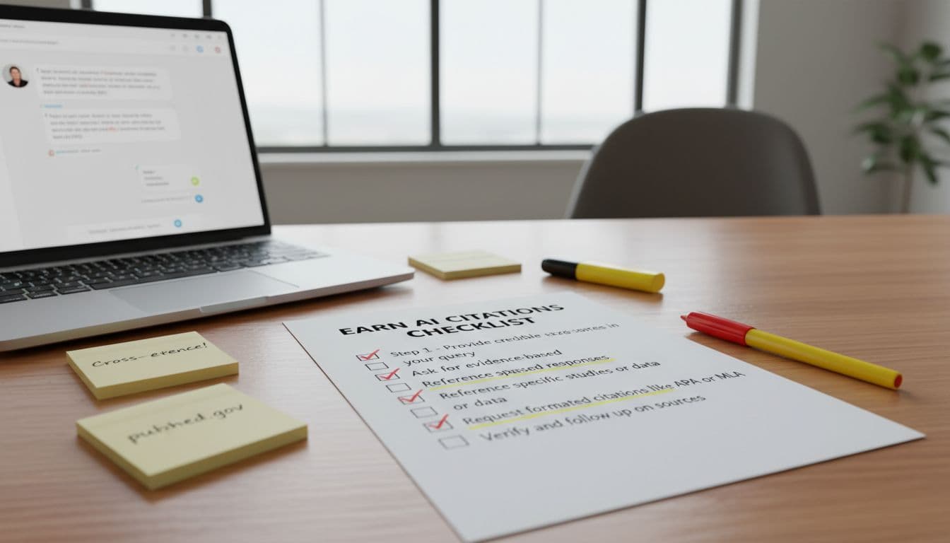 A checklist image summarizing practical steps to earn citations inside AI answers.