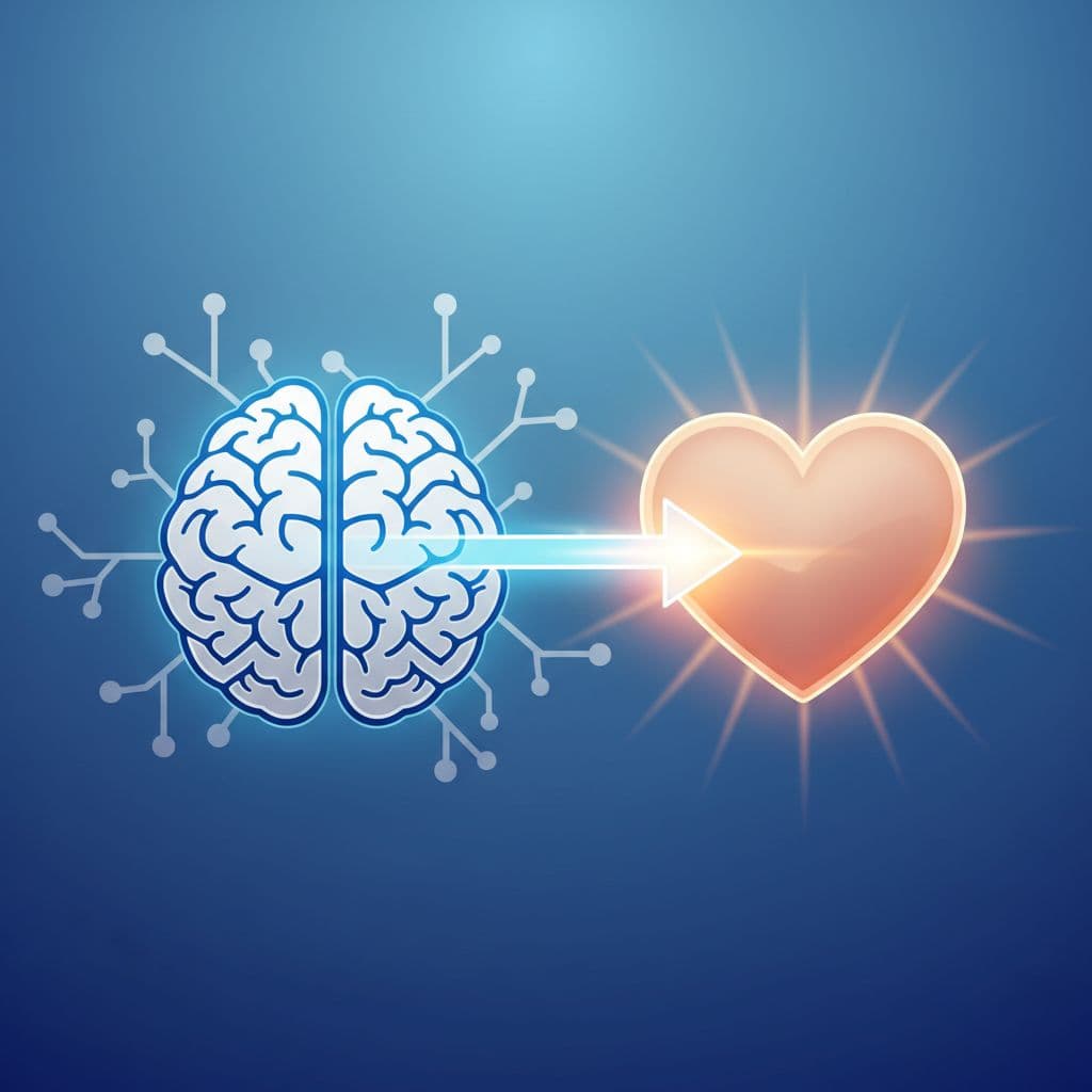 An illustration connecting a brain icon for reasoning to a heart icon for tone and personalization
