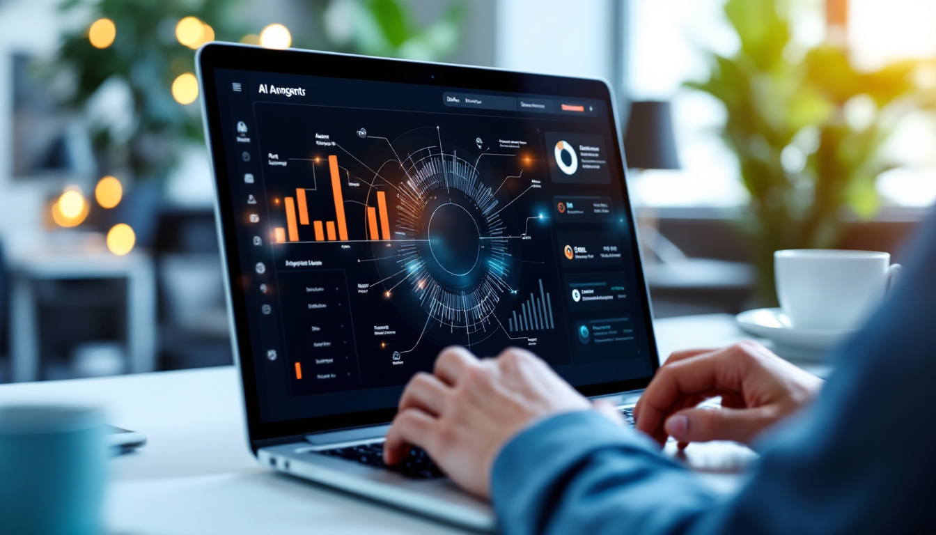 Photorealistic close-up of a developer's hands on a laptop, screen showing a sleek AI agent dashboard with a data flywheel, subtle Amap and legal icons in the background, modern office, natural light. Image created with AI.