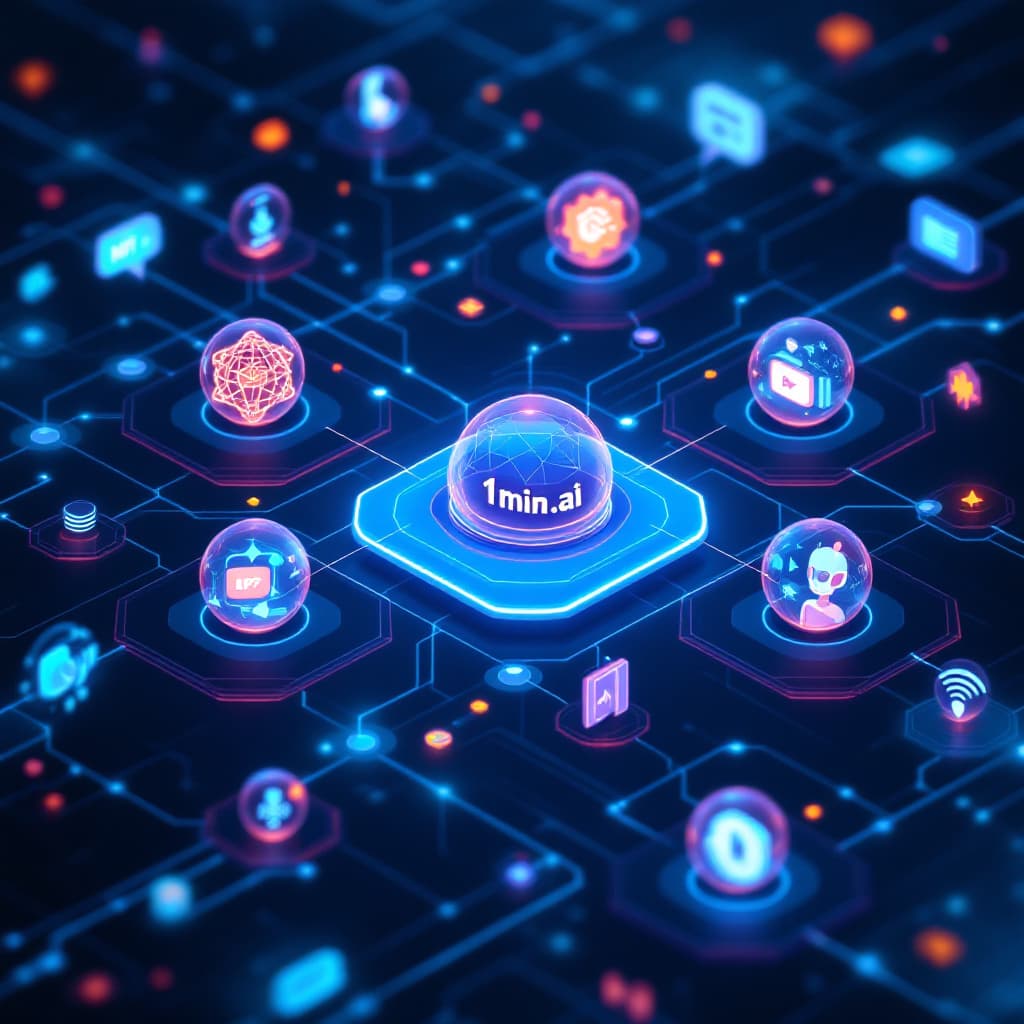 Multiple AI models connected to a central hub, showing an integrated platform. Image generated by AI.