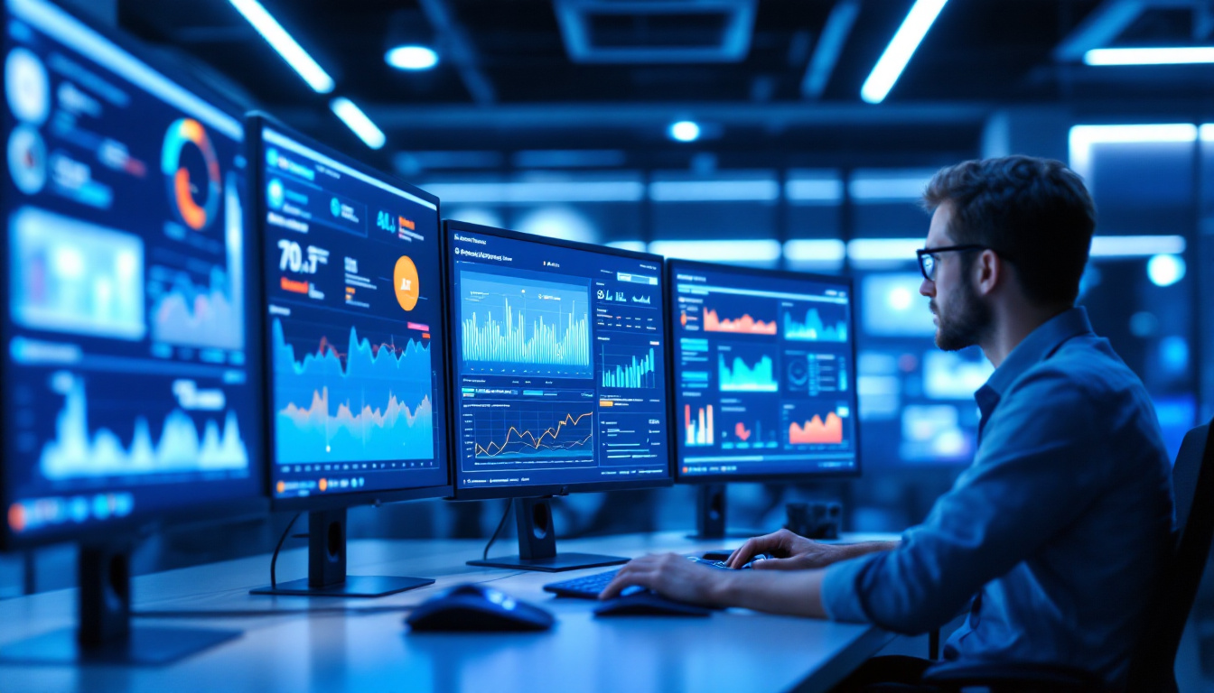 A modern security operations center with an analyst monitoring AI-powered security dashboards. The scene highlights SentinelOne’s unified interface, where real-time threat graphs, incident alerts, and cloud security insights are visible across multiple screens. Image created with AI.