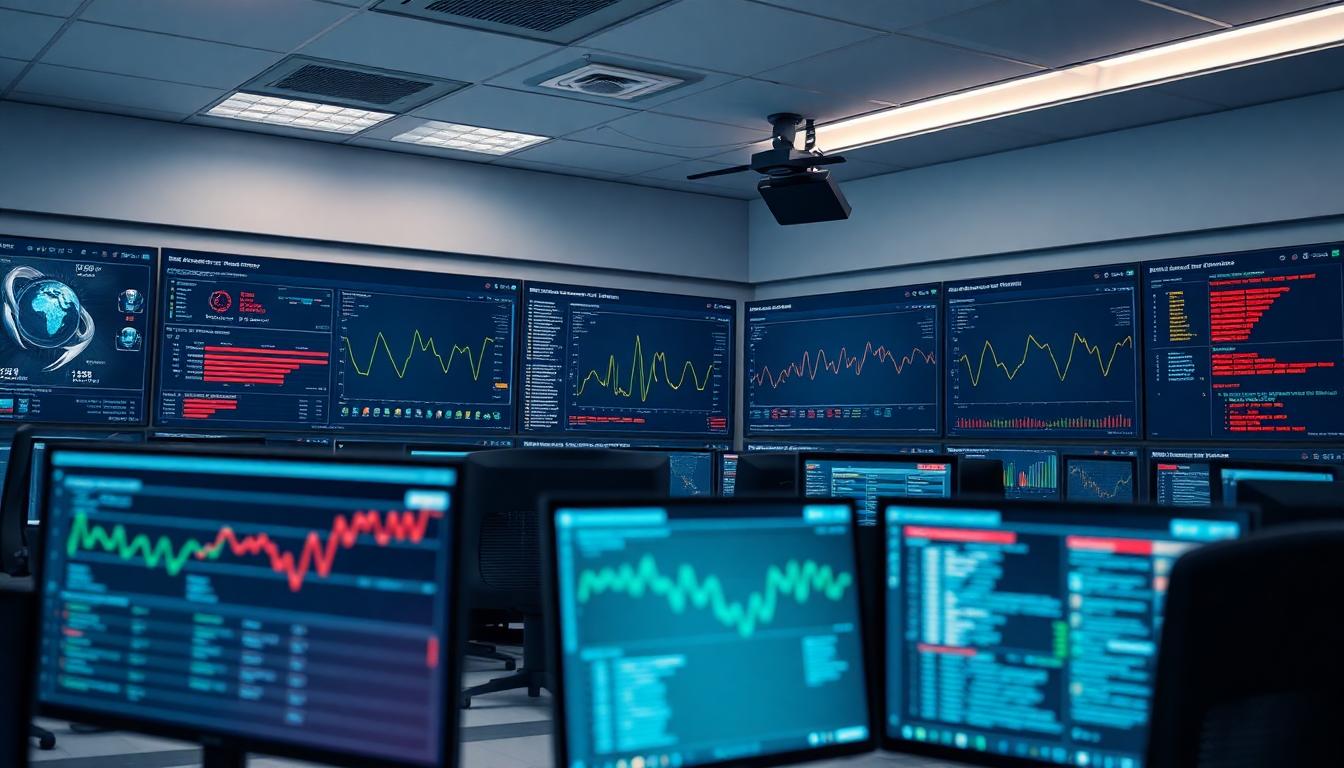 Photorealistic security operations center scene focusing on UEBA analytics dashboards with highlighted anomalous user activity, subtle red alerts, and a contrast between Darktrace's UEBA emphasis on behavior and CrowdStrike's endpoint focus, modern lighting, highly detailed. Image created with AI.