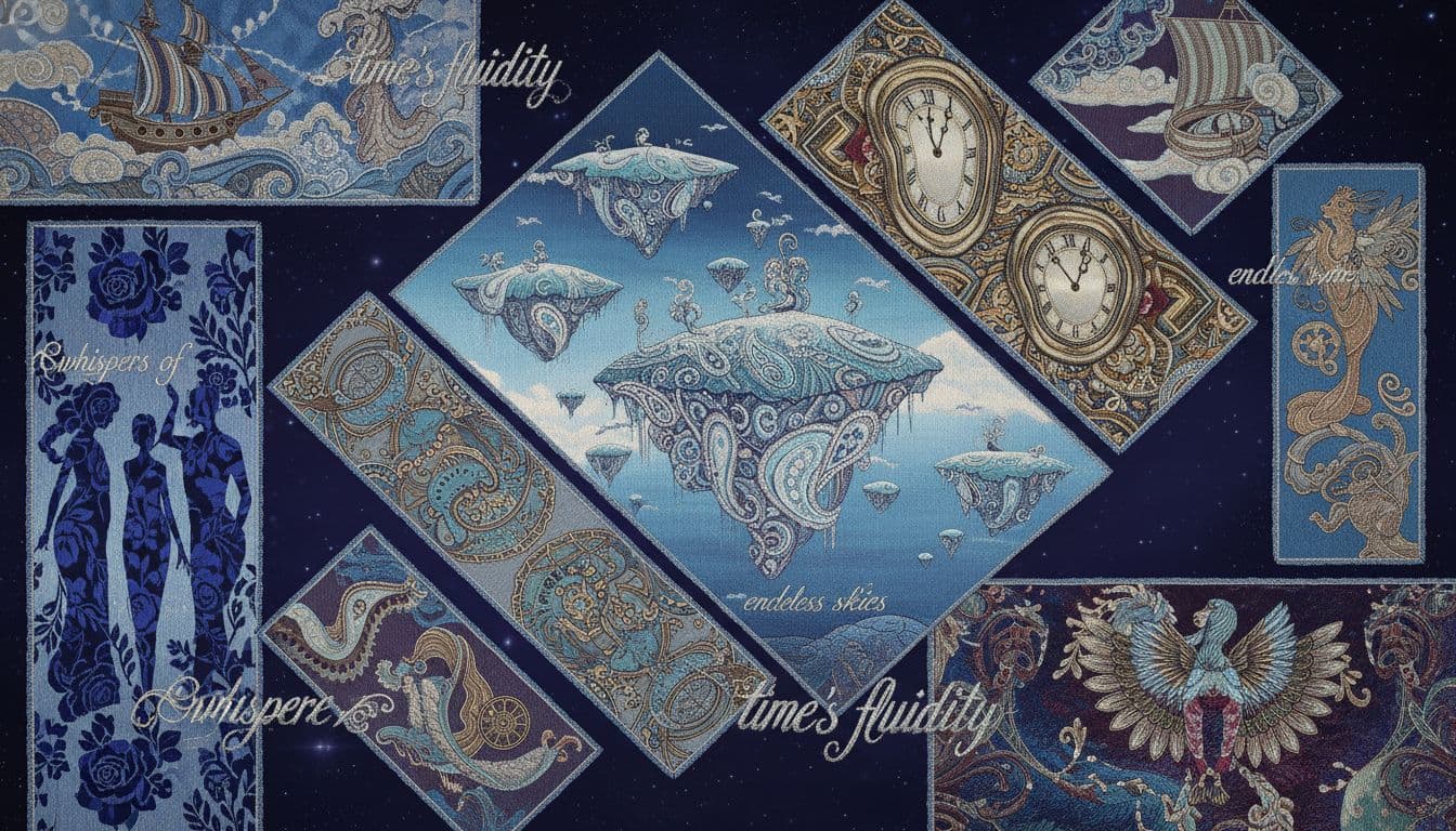 A collage of surreal scenes that look like dreams, but are really pattern samples guided by text.