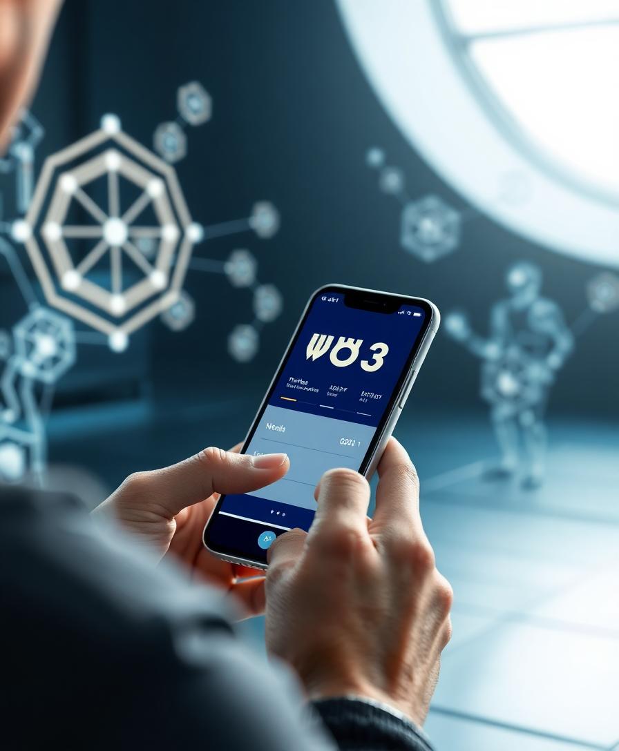 Photorealistic scene showing a person approving a Web3 wallet transaction on a phone, with digital agents and cross-chain icons in the background. Image created with AI.