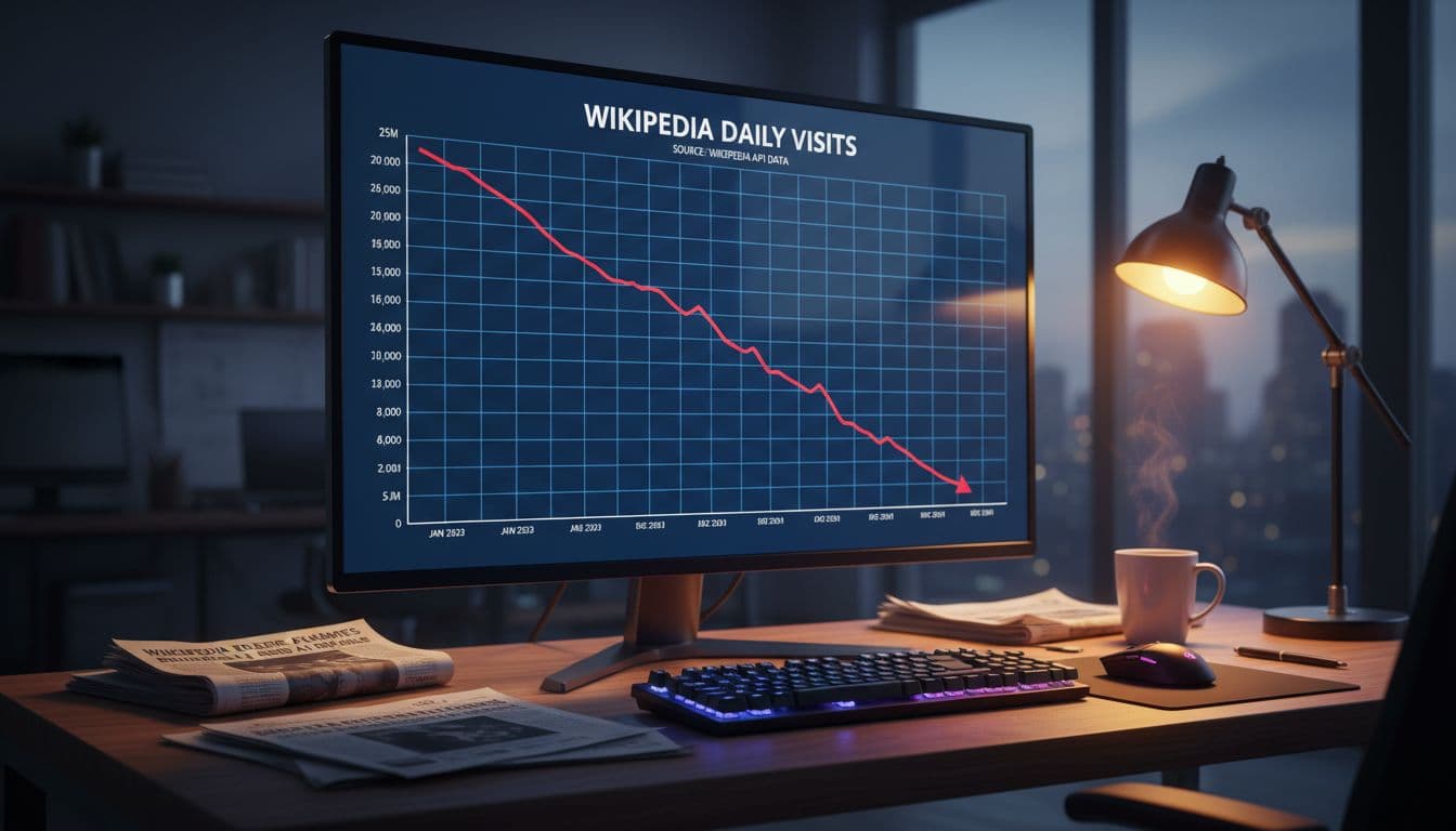 A simple line chart showing daily visits falling from about 165 million in 2022 to under 128 million in 2025.