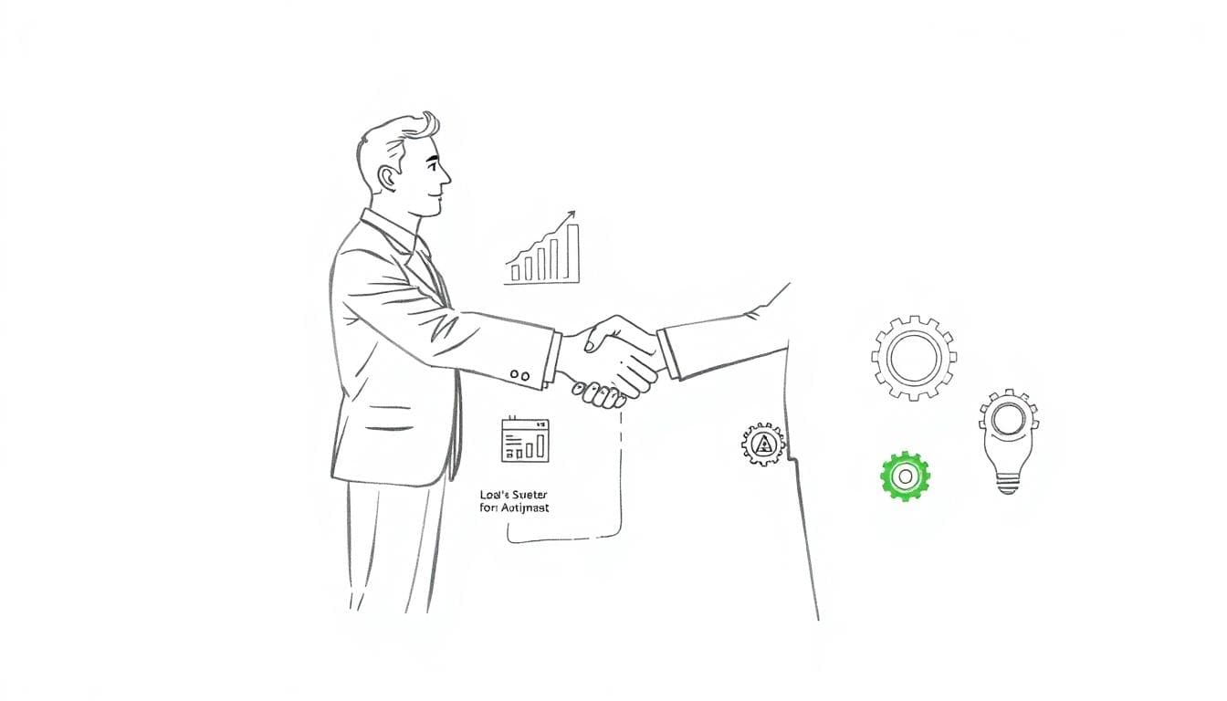 Business leader and CTO shaking hands over a shared roadmap
