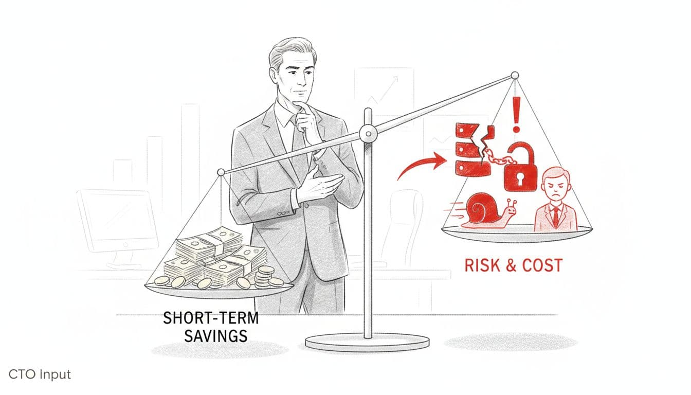 CEO weighing short term savings against IT risk and outages