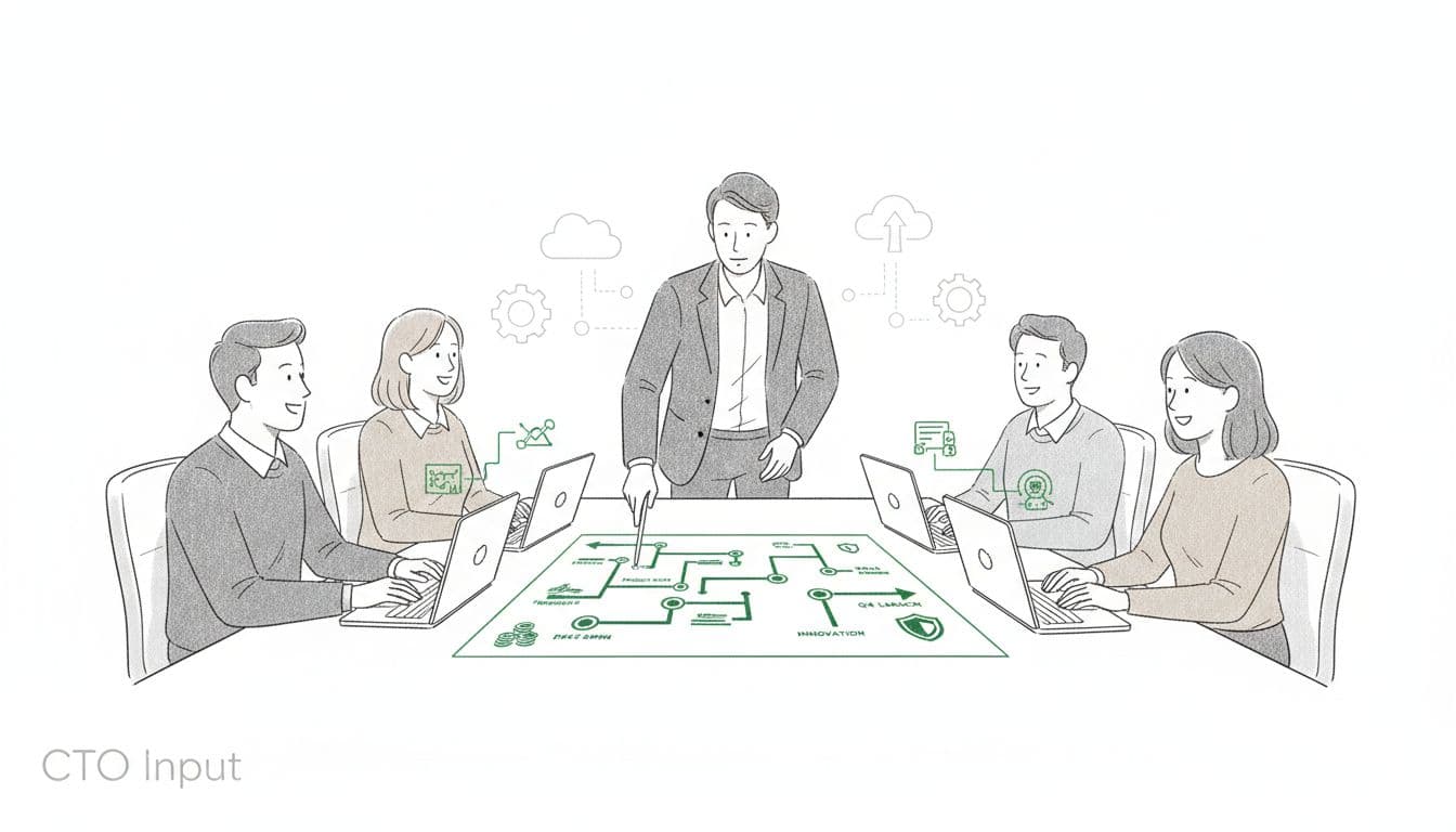 Executive team and fractional CTO aligning on a clear 12–24 month technology roadmap