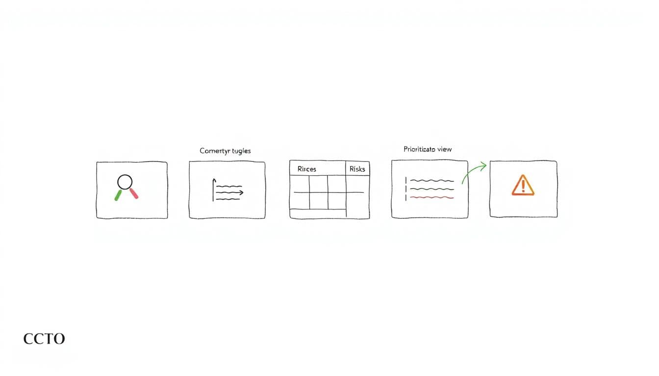 Minimalist flowchart illustration of the five core steps to build a tech roadmap