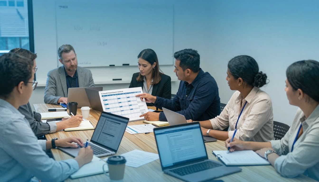 Nonprofit leaders reviewing a 12-month readiness calendar in a conference room