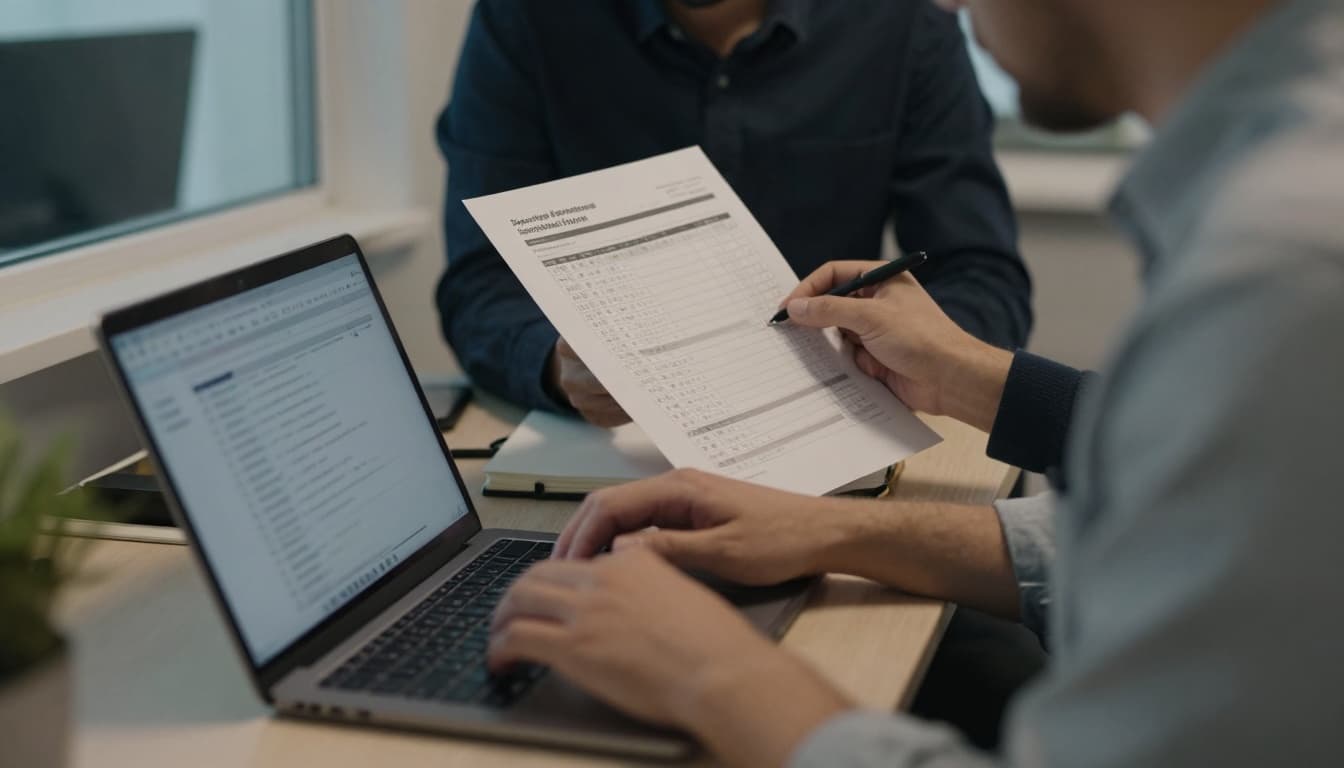 In a quiet small office bathed in soft natural light, nonprofit operations staff focus on data breach response: one types a timestamped log entry on a laptop while another reviews printed system logs and checks off a preservation checklist.