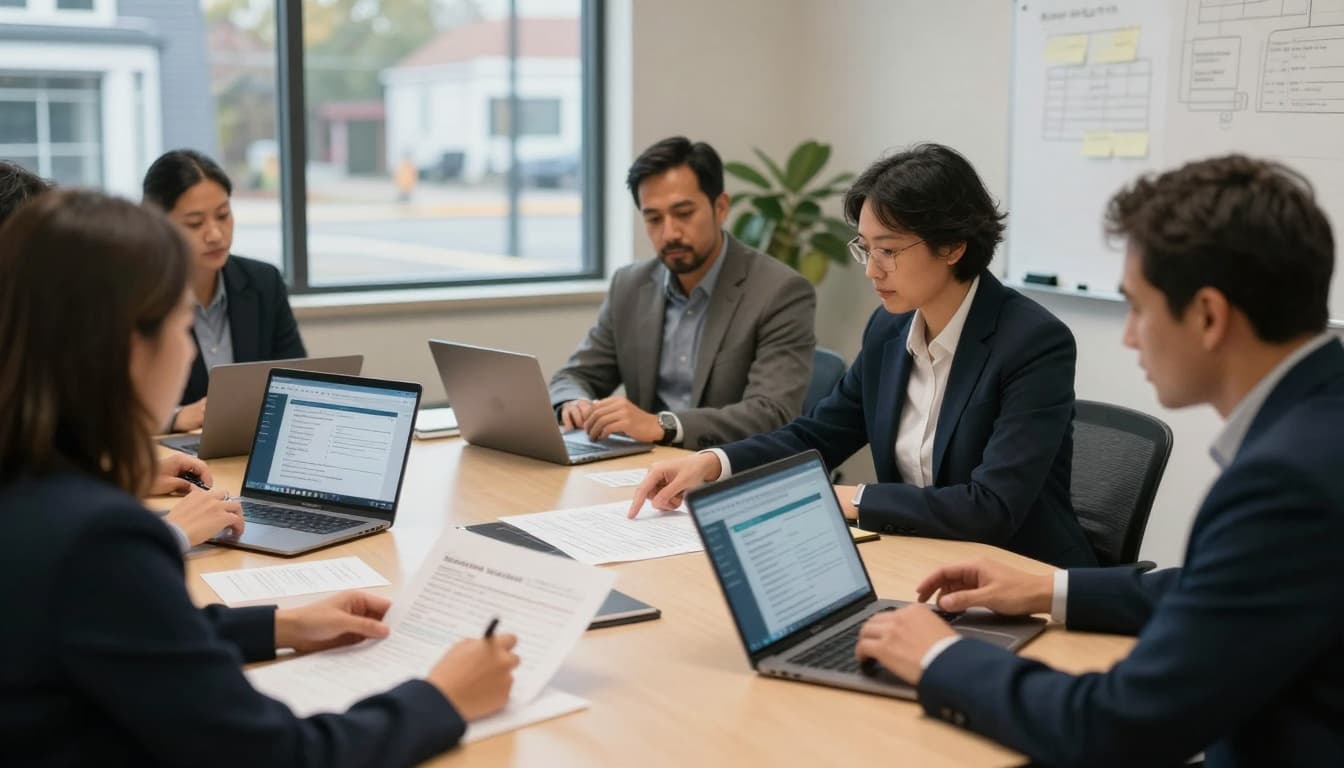 Justice support network leaders reviewing shared security plan with a Data Security Strategy for Justice Support