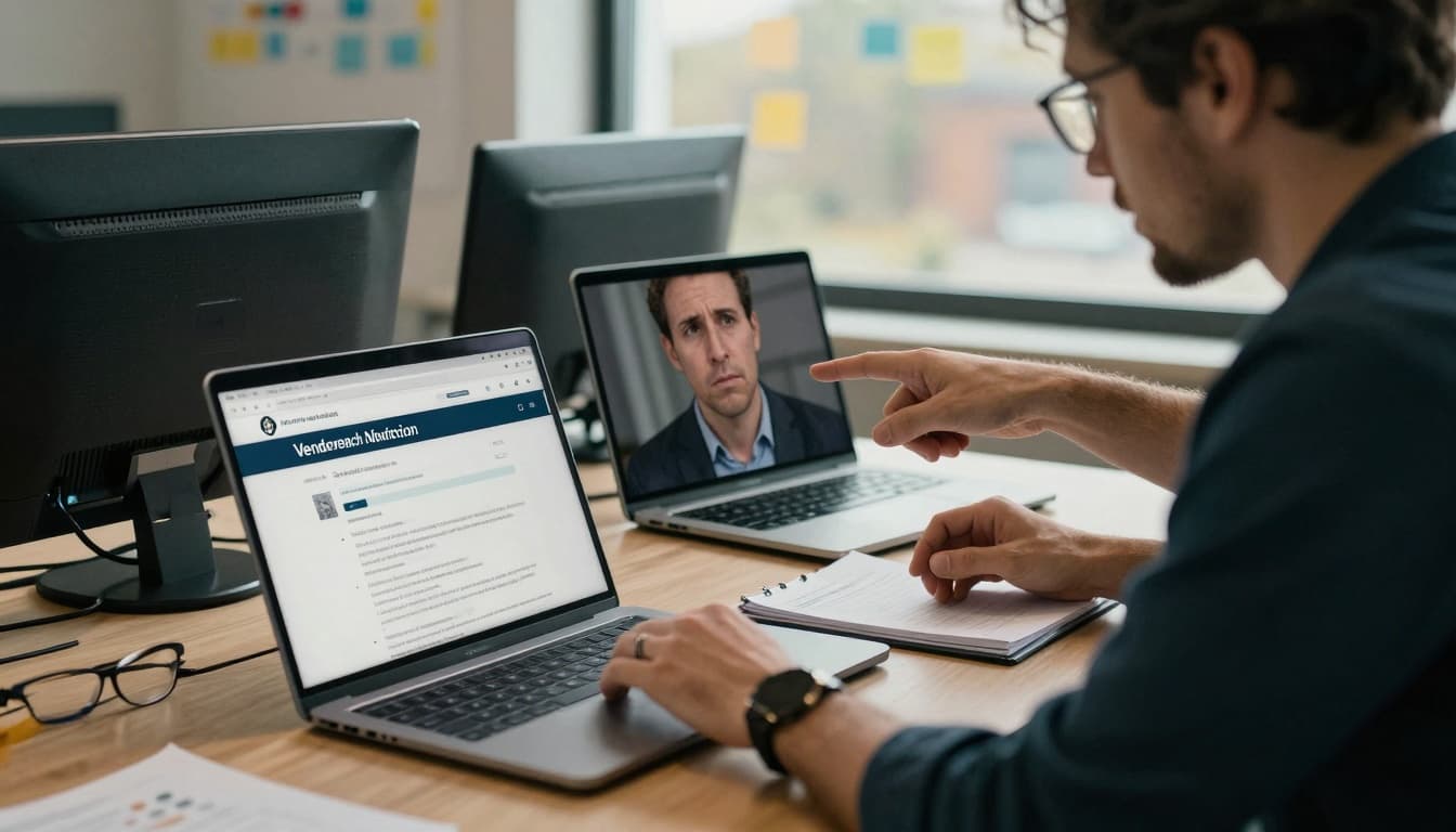 Operations leader reviewing a vendor notice on a laptop