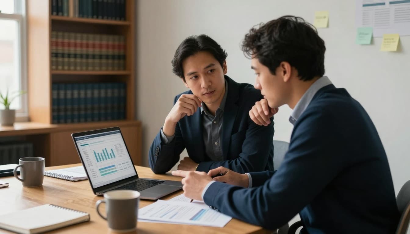 Program and finance staff reviewing grant reporting data together
