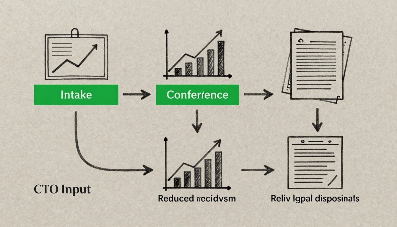 Flowchart of restorative justice steps leading to improved legal outcomes