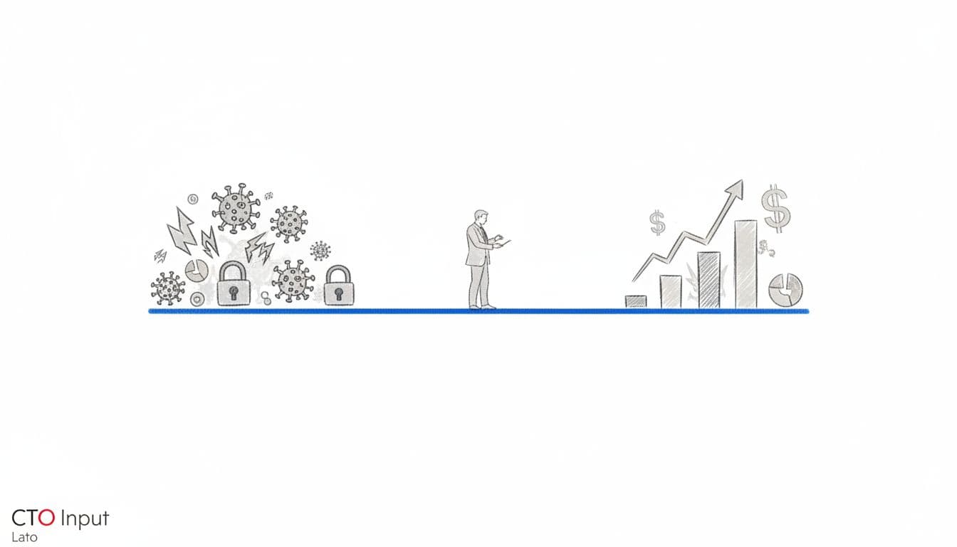 Illustration of a risk appetite line balancing cyber threats and growth. Image created with AI.