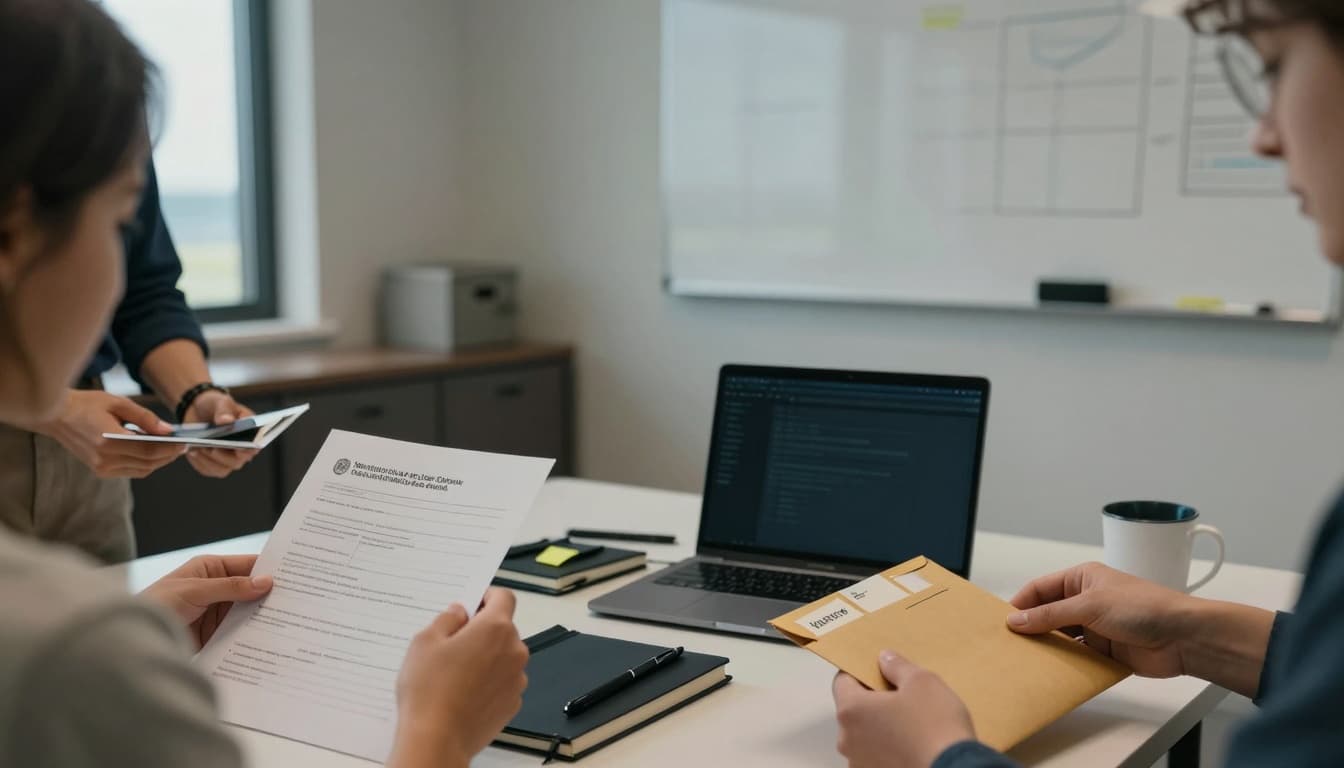 Team assembling a client eligibility packet in an office