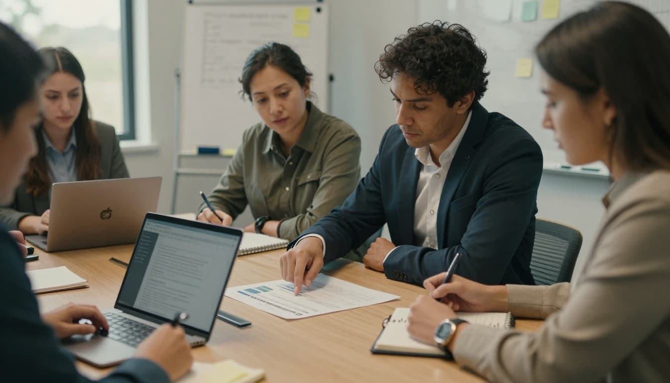 Team reviewing a breach response plan in a conference room