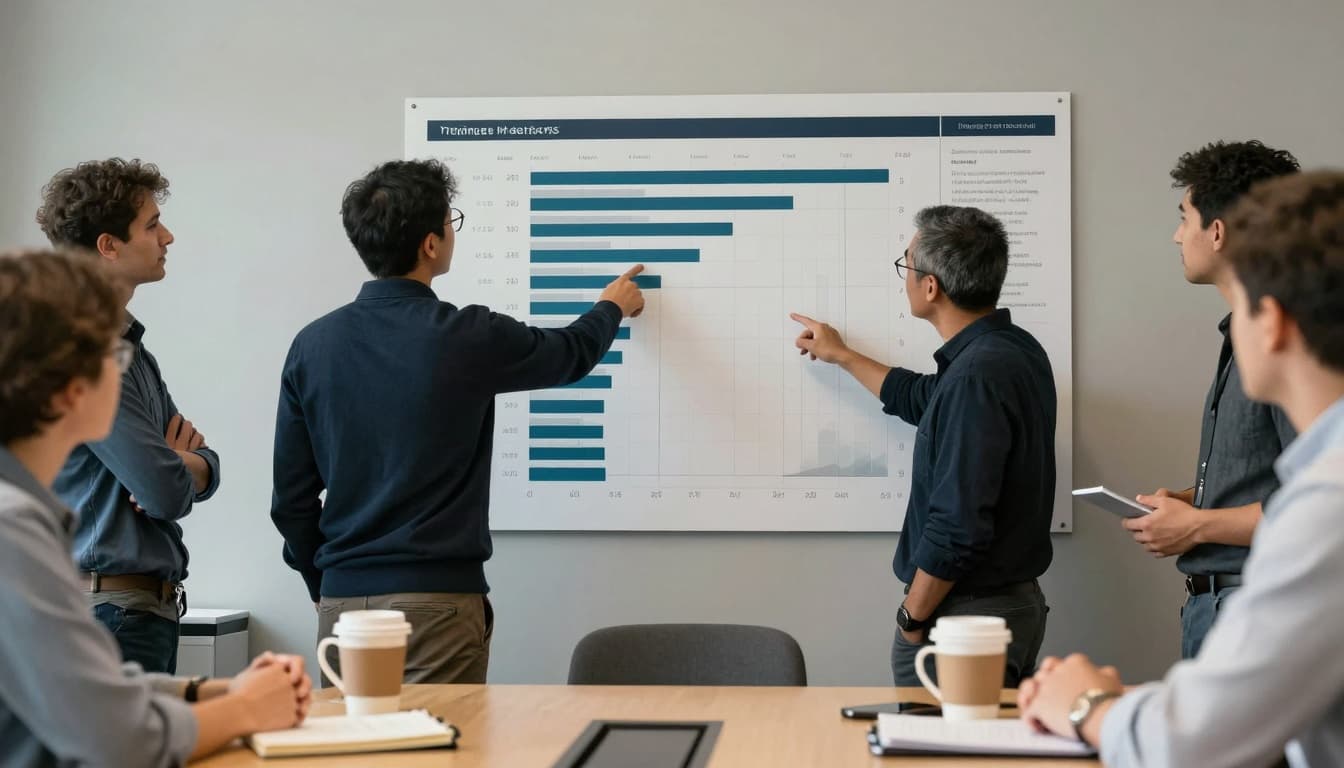 Team reviewing triage metrics in a daily huddle