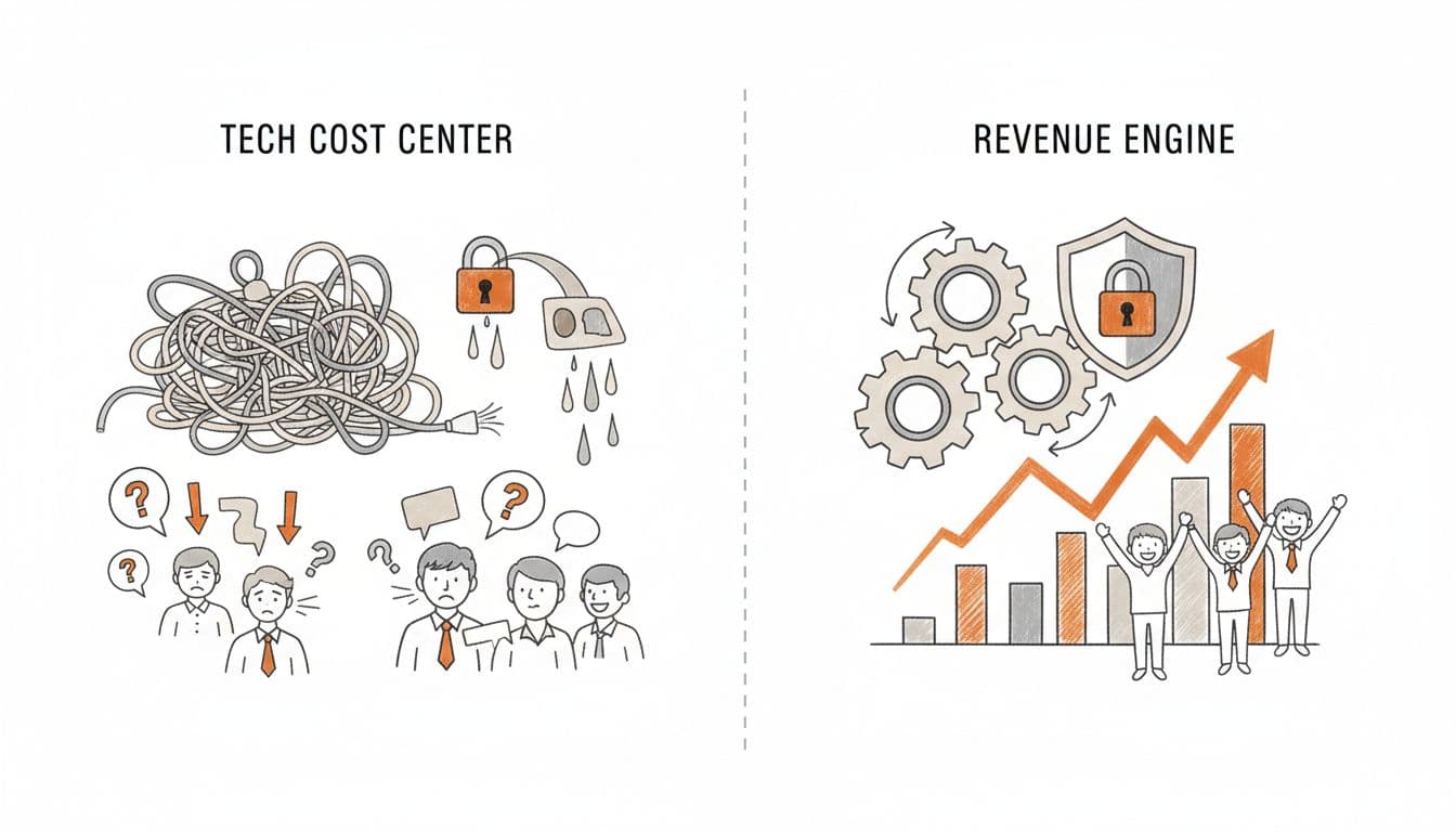 Comparison of tech as cost center vs revenue engine