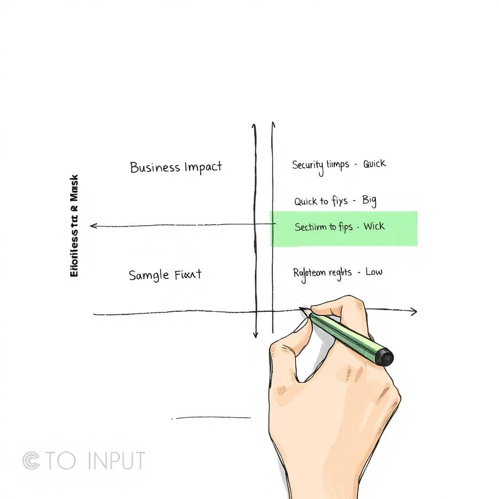 Hand drawing a simple grid to prioritize technical debt by impact and effort