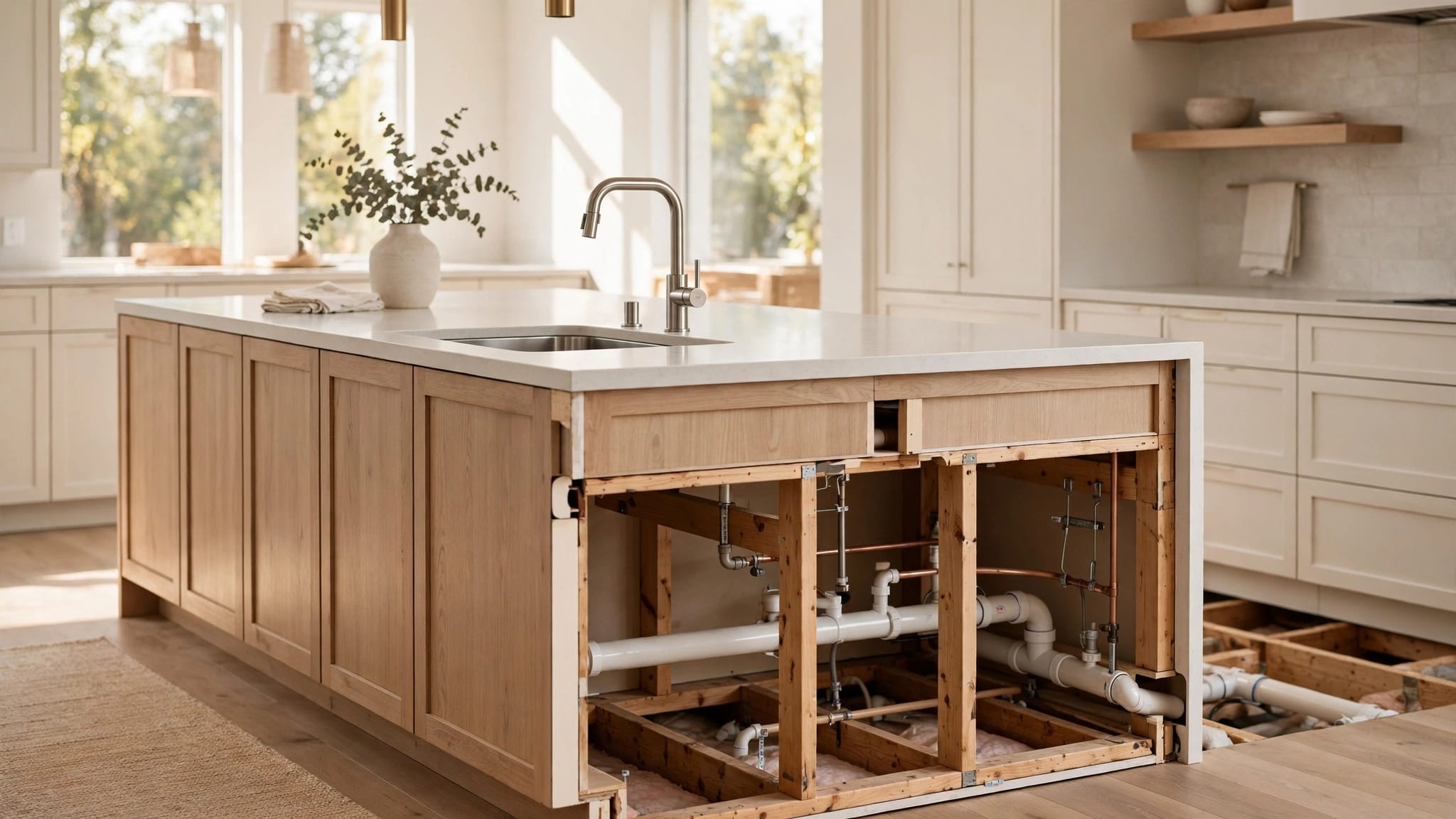 Can a Kitchen Sink Move to an Island Without Slab Work?
