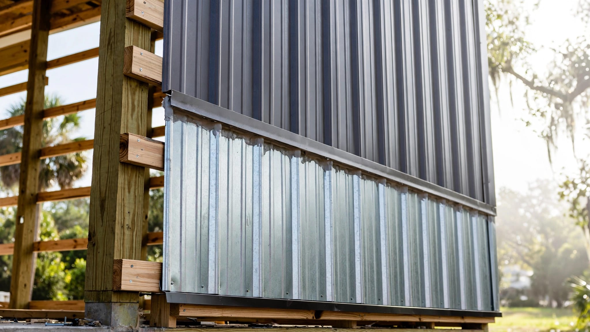 Metal Siding End Lap Installation on Florida Pole Barn Walls