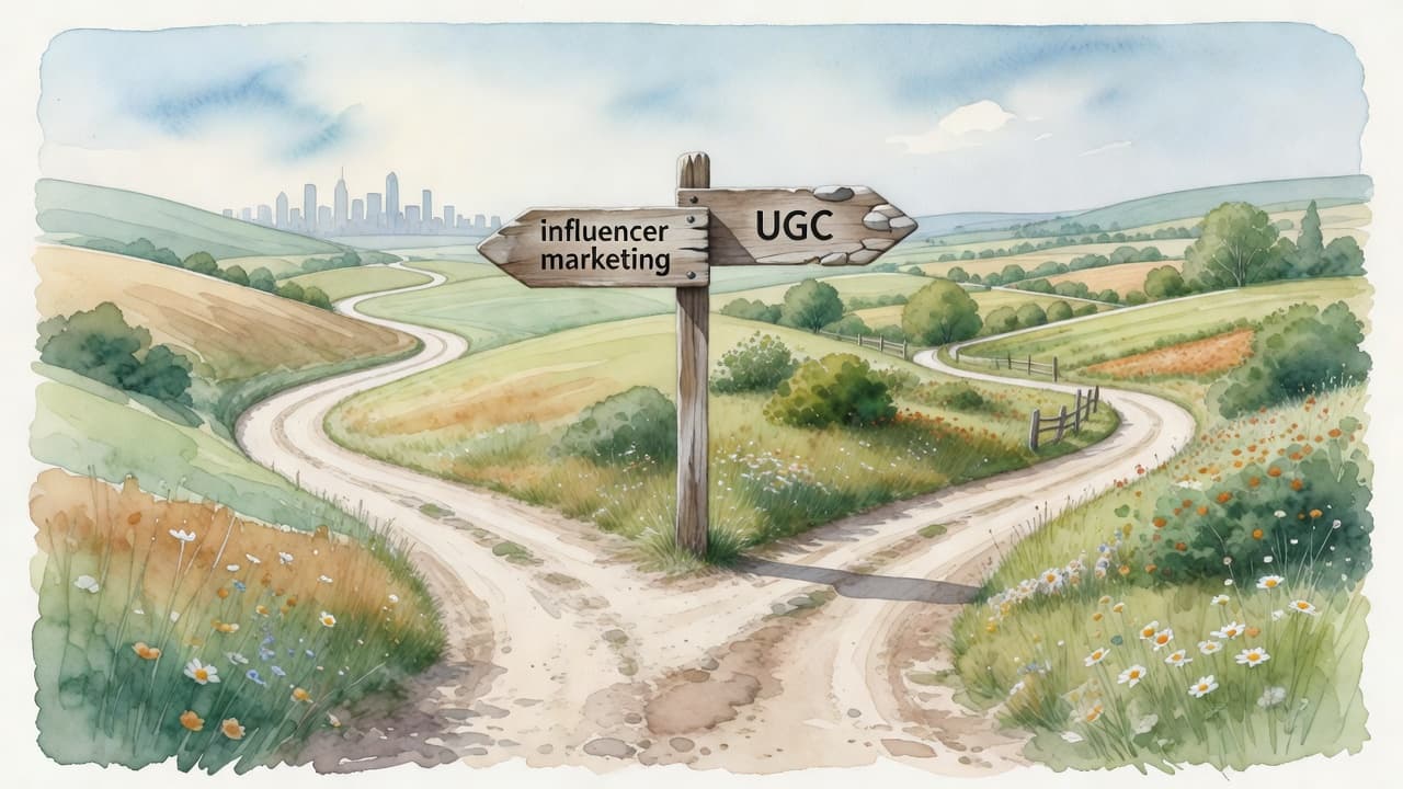 A rustic gravel path splits into two distinct directions at a weathered wooden signpost. Soft watercolor textures define the rolling hills and stone-colored brushstrokes that frame this diverging landscape.