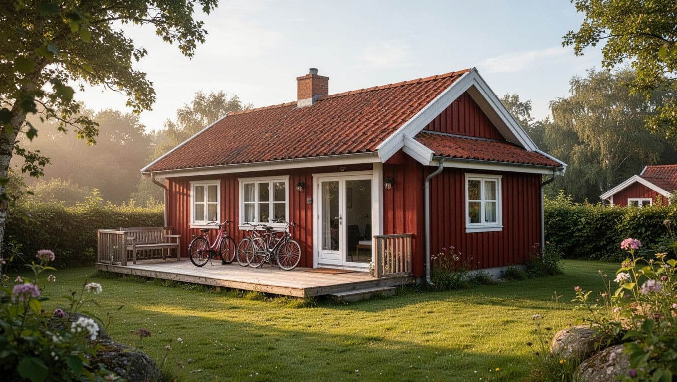 Dansk feriehus med terrasse og cykler