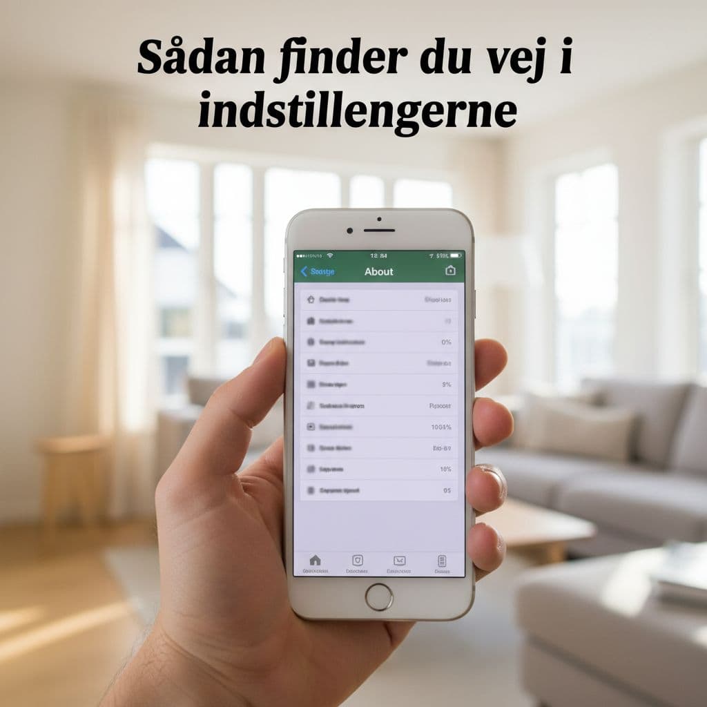 A person holds a smartphone, focusing on the settings display screen. The background of the bright, airy living room is softly blurred, keeping the handset details in sharp, clear view.