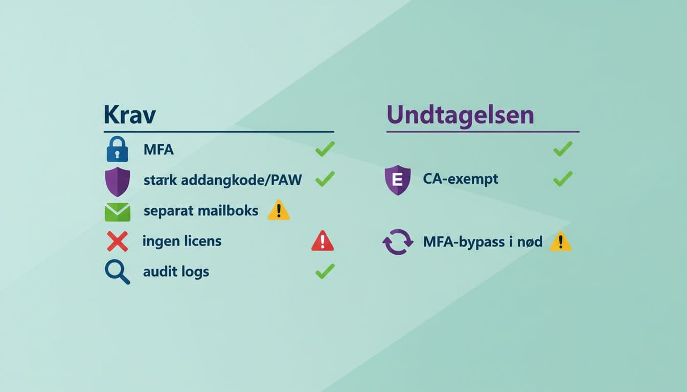 Tjekliste med krav og undtagelser for break-glass konti